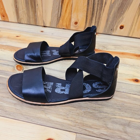 Sorel Shoes - Sorel Ella II Sandals Leather Black Crisscross Elastic Comfort Women's 10/41